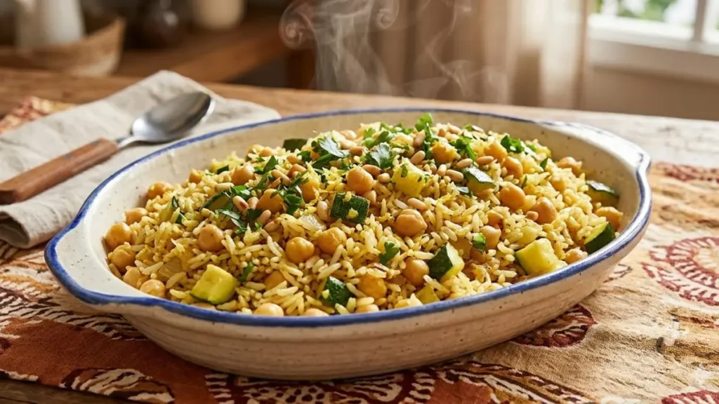 Arroz com grão de bico e abobrinha