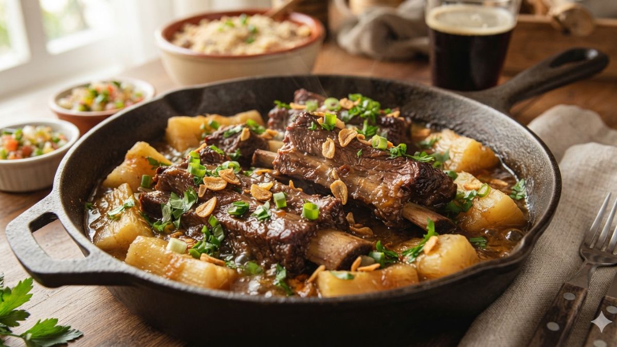 Costela de boi com mandioca