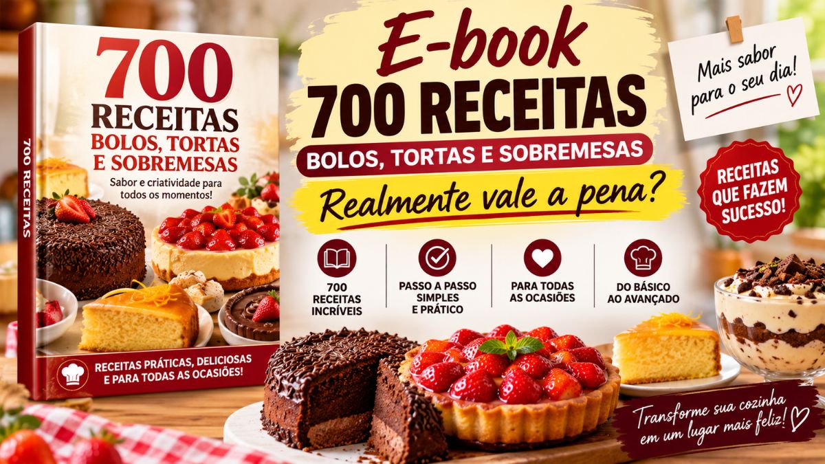 E-book 700 Receitas de bolos, tortas e sobremesas, vale a pena? 1 700 Receitas bolos, tortas e sobremesas