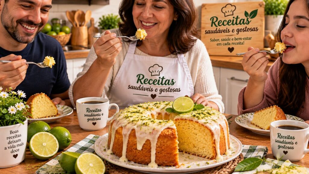 Bolo de limão simples e delicioso da vovó que todo mundo adora 5 Bolo de limão simples, sendo degustado