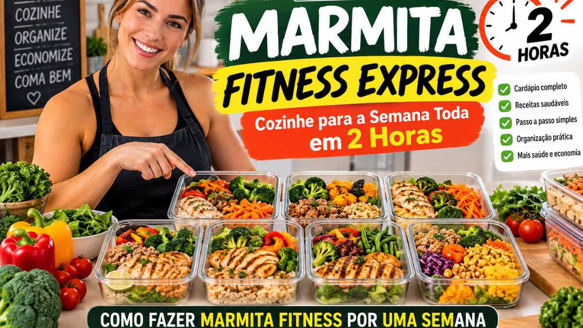 Cozinhe para a Semana Toda em 2 Horas e aprenda como fazer marmita fitness por uma semana com receitas práticas, saudáveis e deliciosas.