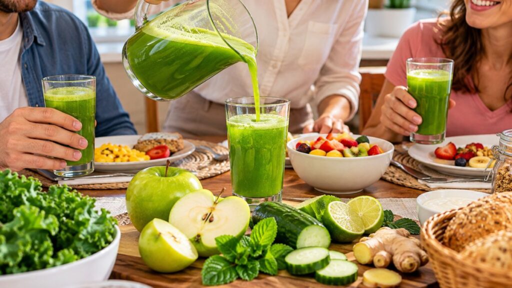 Como fazer Suco para Limpar o Fígado: Receita de Suco Detox Revitalizante 29 Suco para limpar o fígado servido em copo com ingredientes frescos.