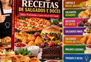 “E-book 650 Receitas de Salgados e Doces, como pizzas, hambúrgueres, tortas, salgados, doces e molhos caseiros.”