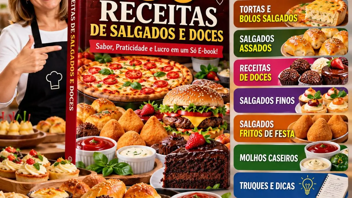 650 Receitas de Salgados e Doces vale a pena para quem está começando? 1 “E-book 650 Receitas de Salgados e Doces, como pizzas, hambúrgueres, tortas, salgados, doces e molhos caseiros.”