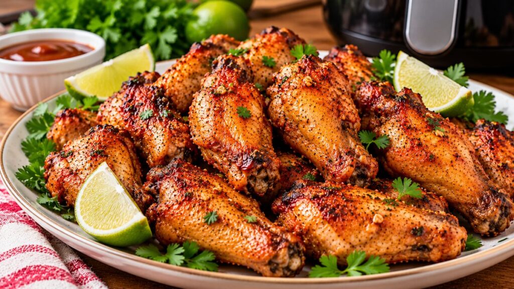 Tulipa de frango crocante e dourada preparada na airfryer.